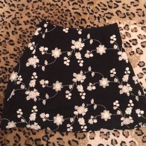 Black & White Embroidered Flower Skirt